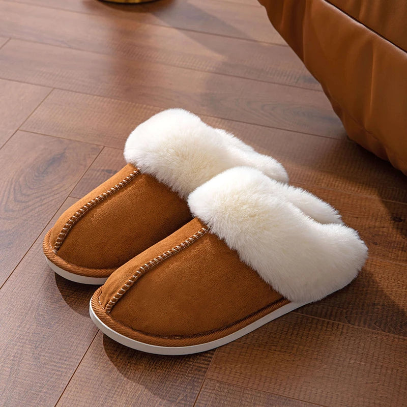 Winter Warm Flat Fur Slippers Brown