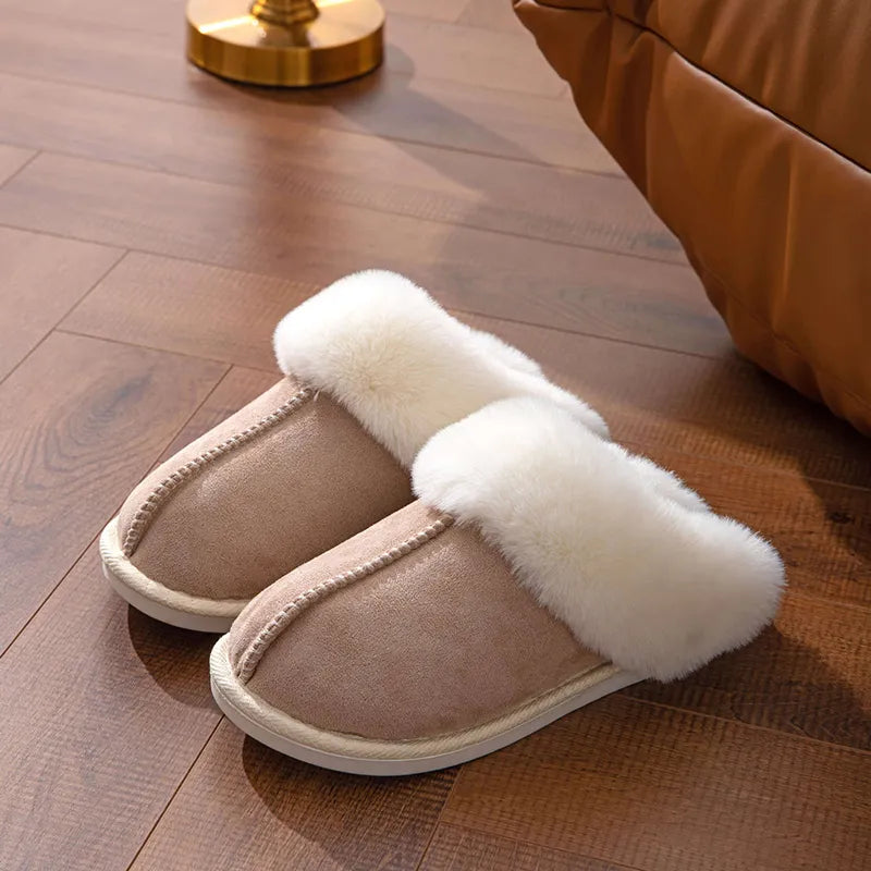 Winter Warm Flat Fur Slippers Khaki