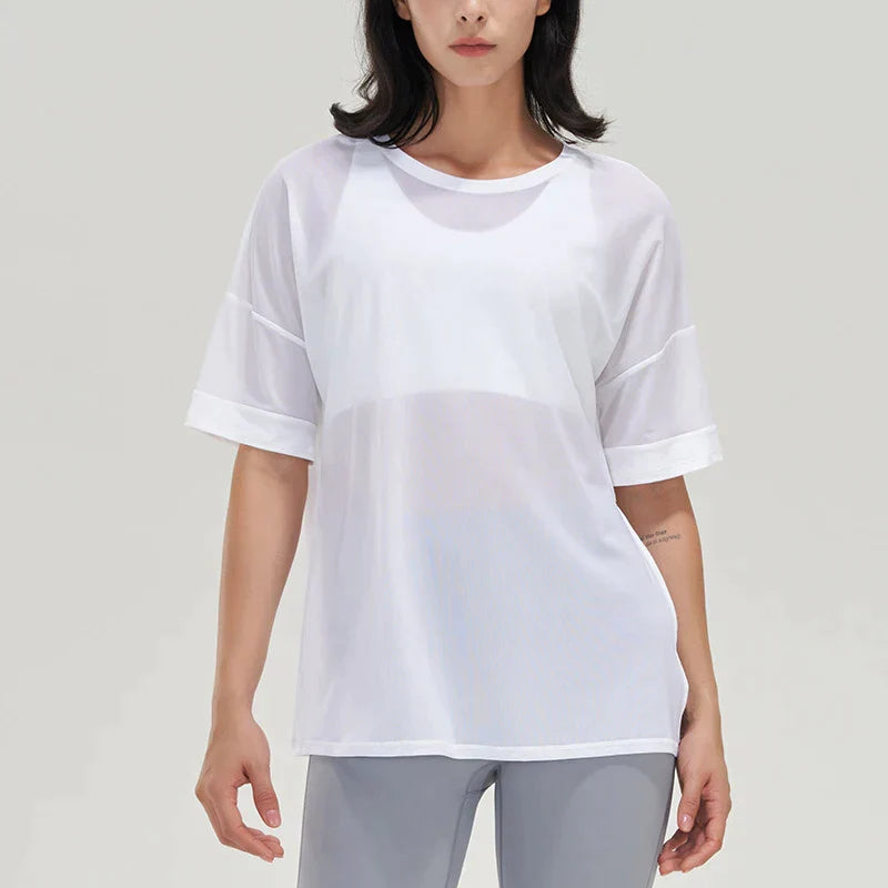 Short-Sleeved Mesh Camisas White